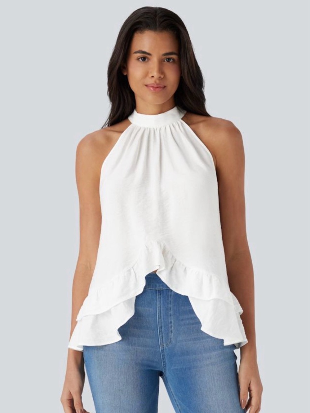 Halara White Halter Ruffle-Trim top - NWT - XL